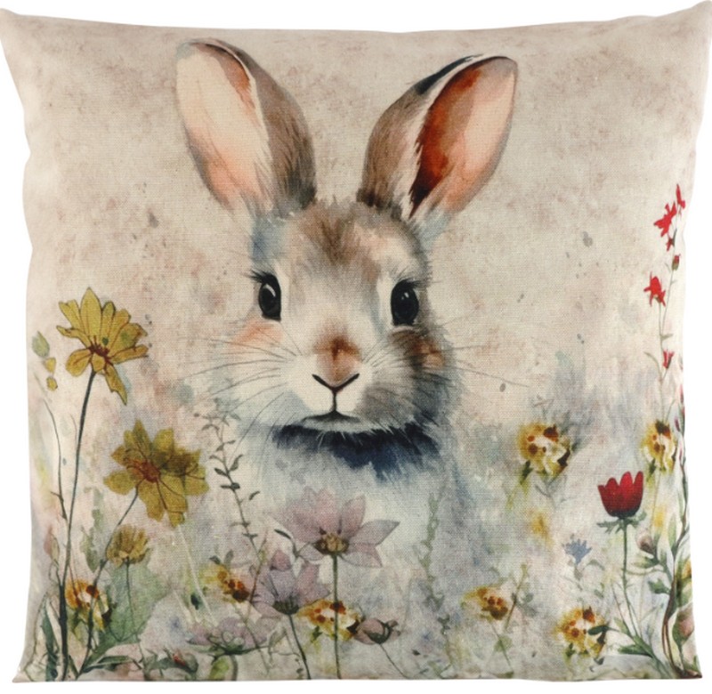 Cuscino decorato con coniglio e fiori, una fantastica idea regalo per Pasqua